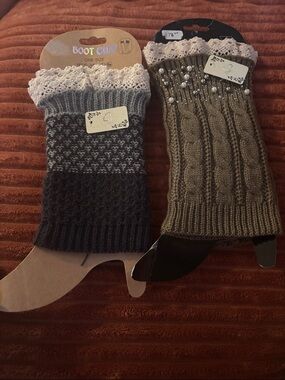 Set of 2 leg warmers Boot cuff one sizeLace-Trim Boot Cuffs - Gray and Olive